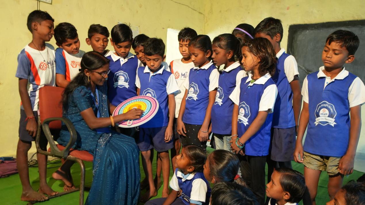 Teacher with learning aids
