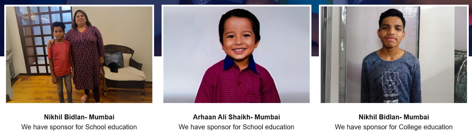 Nikhil and Arhaan, MIAM-sponsored boys from Mumbai