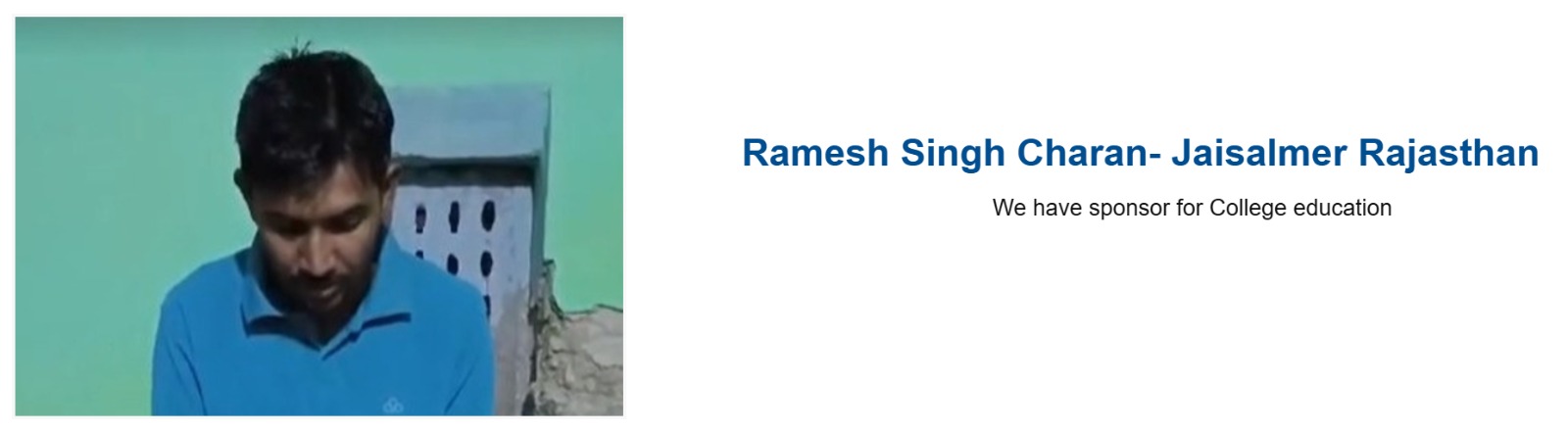 Ramesh, MIAM-sponsored college student from Jaisalmer